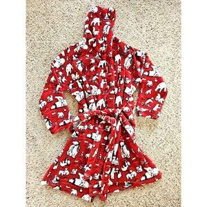 Vera Bradley Womens Plush Fleece Robe 2X/3X Red Polar Bears Short Hooded Pockets